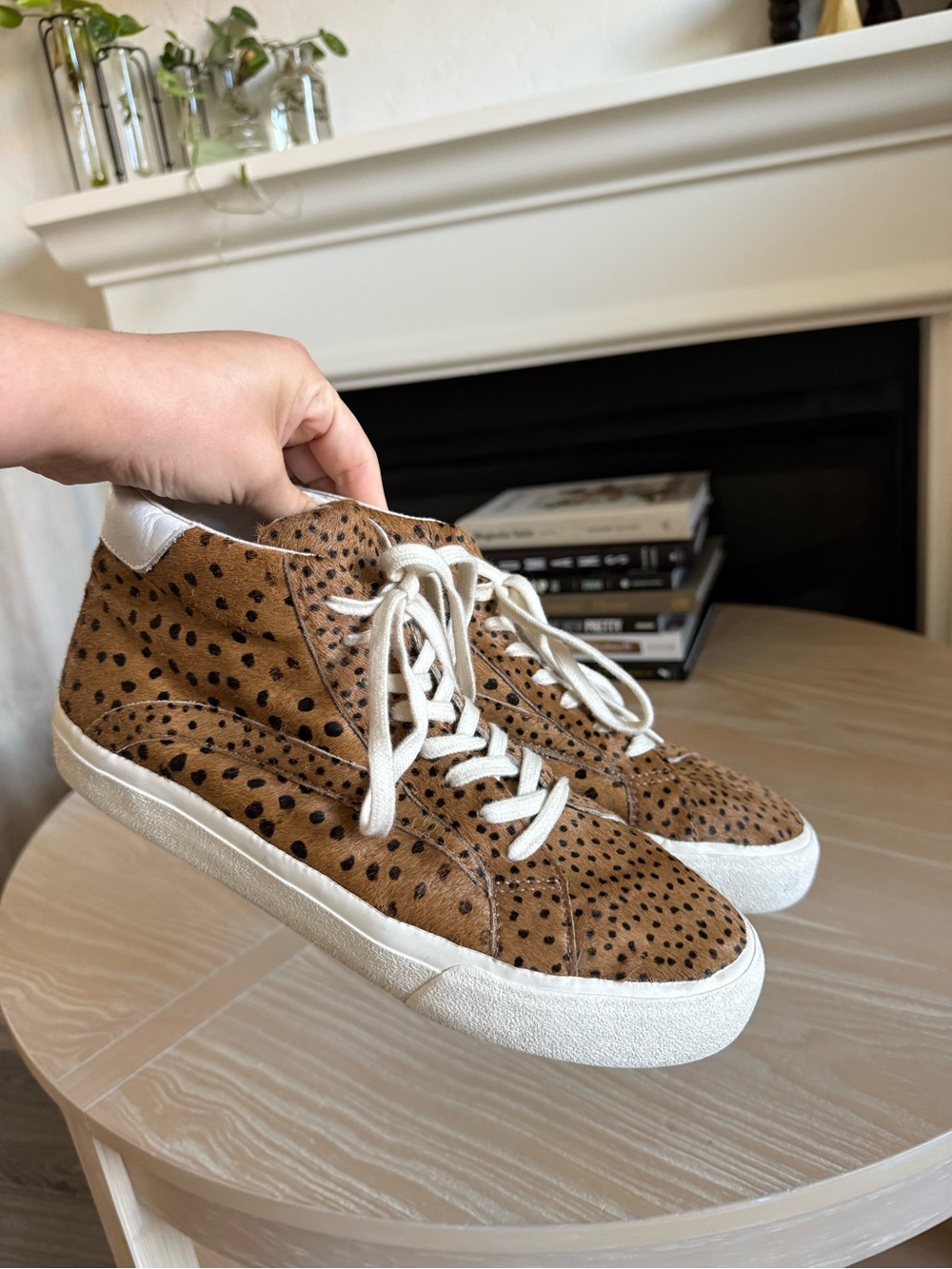 Madewell|Women’s Brown Spotted High-Top Sneakers,upper calf hair•••MWL shoes 9